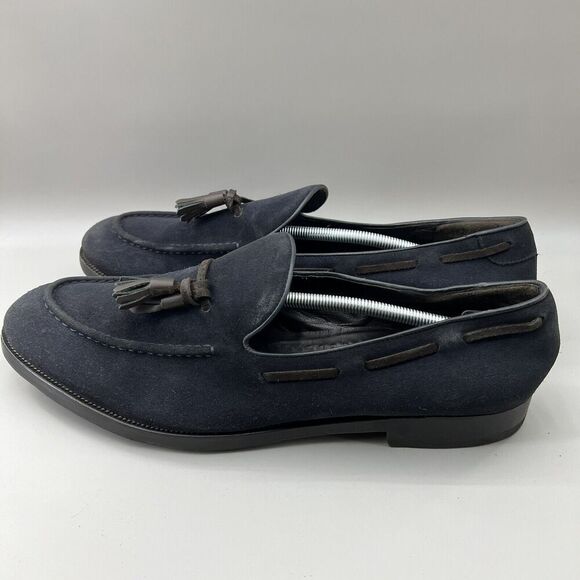 Fratelli Rossetti Brera Men Size 12 Shoes Navy Blue Suede Slip-On Tassel Loafers - Picture 3 of 11
